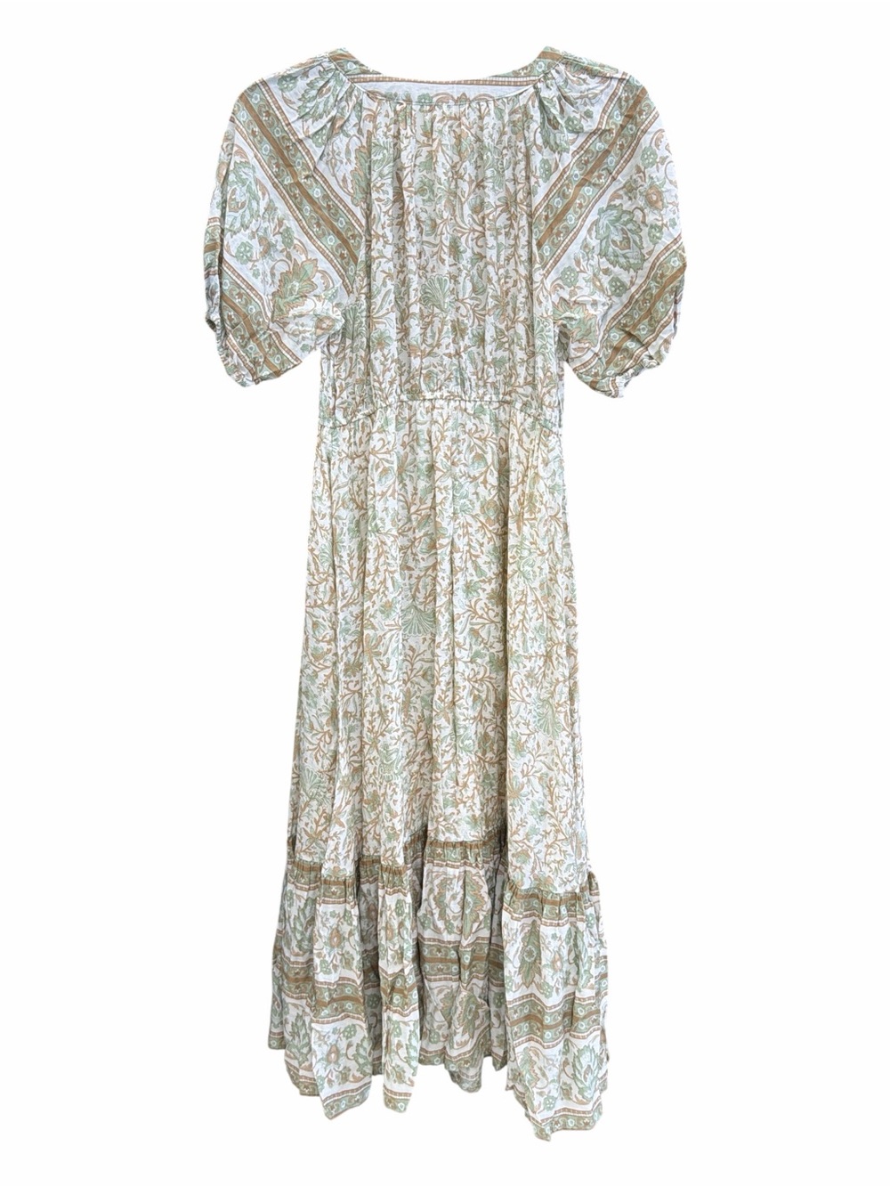 By the River Anthropologie Boho Paisley Floral Maxi Dress Sage Cream size M - Picture 3 of 6